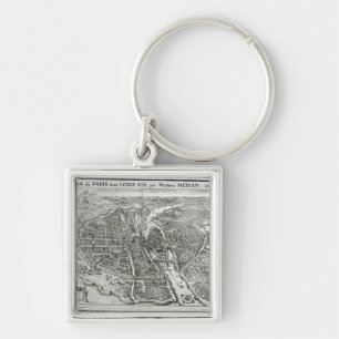 Bird's Eye Plan of Paris, 1615 Keychain