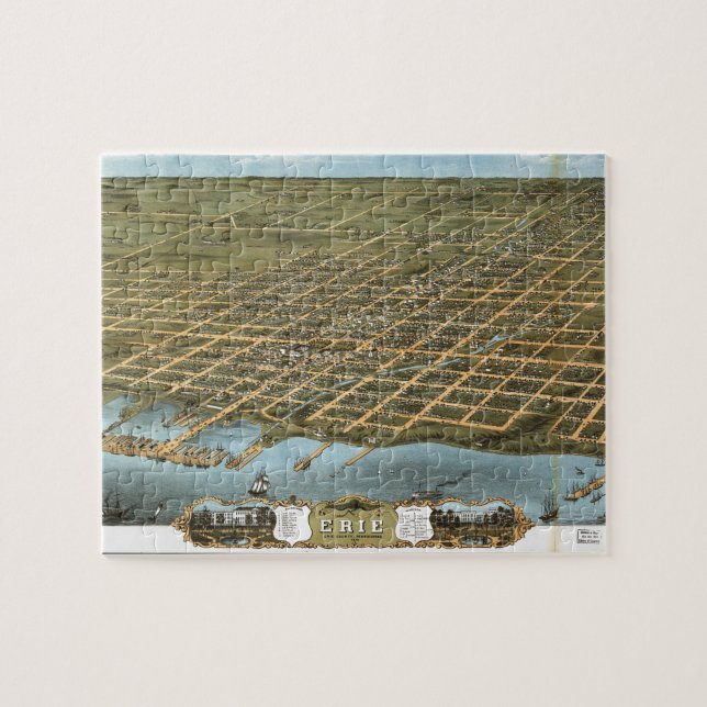 Bird's Eye View City of Erie Pennsylvania 1870 Jigsaw Puzzle (Horizontal)