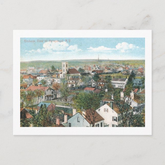 Bird's Eye View, Hempstead, NY Vintage Postcard (Front)