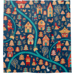 Bird's eye view. Houses,forest,dwarves,bears,foxes