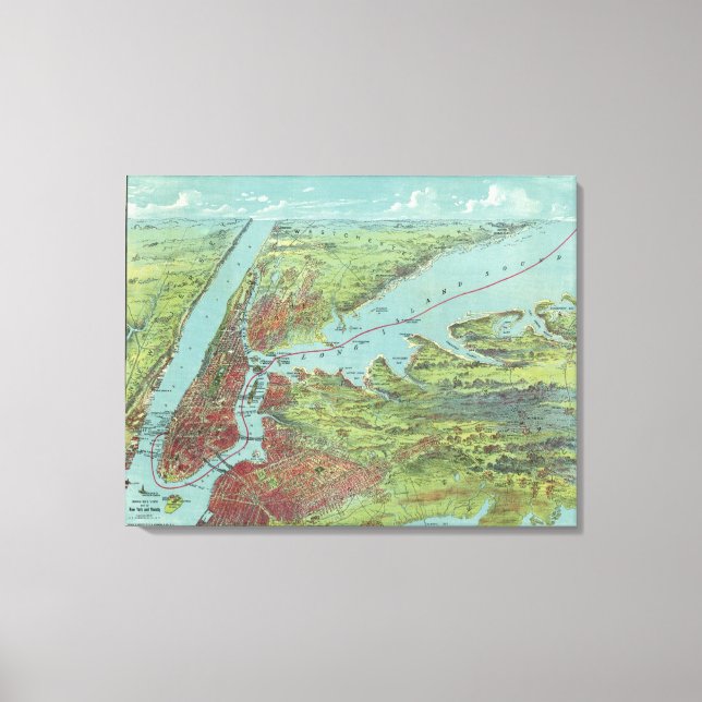 Birds Eye View Map Of New York And Vicinity Canvas Print (Front)