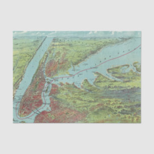Birds Eye View Map Of New York And Vicinity Tissue Paper