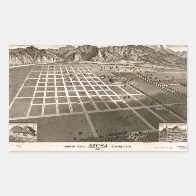 Bird's Eye View of Azusa, California (1887) Sticker (Front)