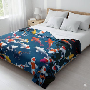 Bird's Eye View of Colorful Koi Fish Pond Fleece Blanket