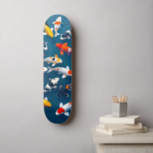 Bird's Eye View of Colorful Koi Fish Pond Skateboard