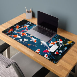 Bird's Eye View of Colourful Koi Fish Pond Desk Mat