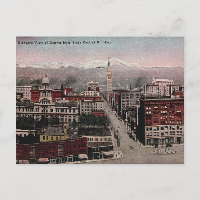 Bird's Eye View of Denver, CO in Early 1900's Postcard (Front)