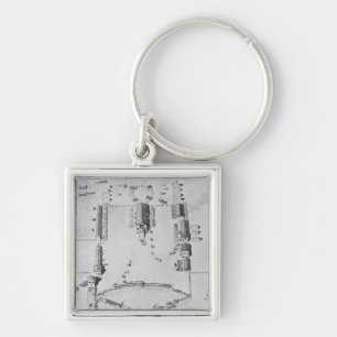 Bird's-eye view of ideal plantation buildings keychain