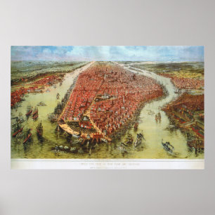 Bird's Eye View of Manhattan, Bachmann 1865 Print 