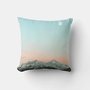 BIRD'S EYE VIEW OF MOUNTAIN PEAKS UNDER BLUE SKY THROW PILLOW