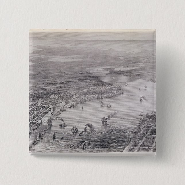 Bird's-Eye View of New Orleans 2 Inch Square Button (Front)