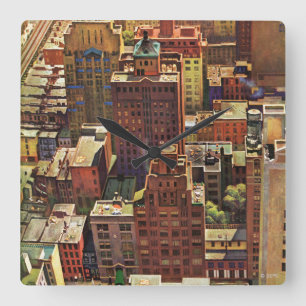 Bird's-Eye View of New York City by John Falter Square Wall Clock