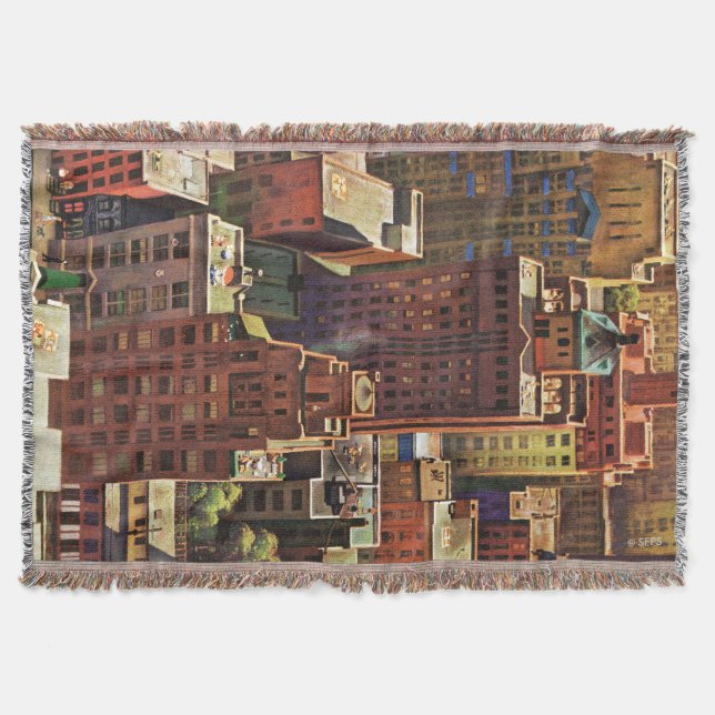 Bird's-Eye View of New York City by John Falter Throw Blanket (Front)