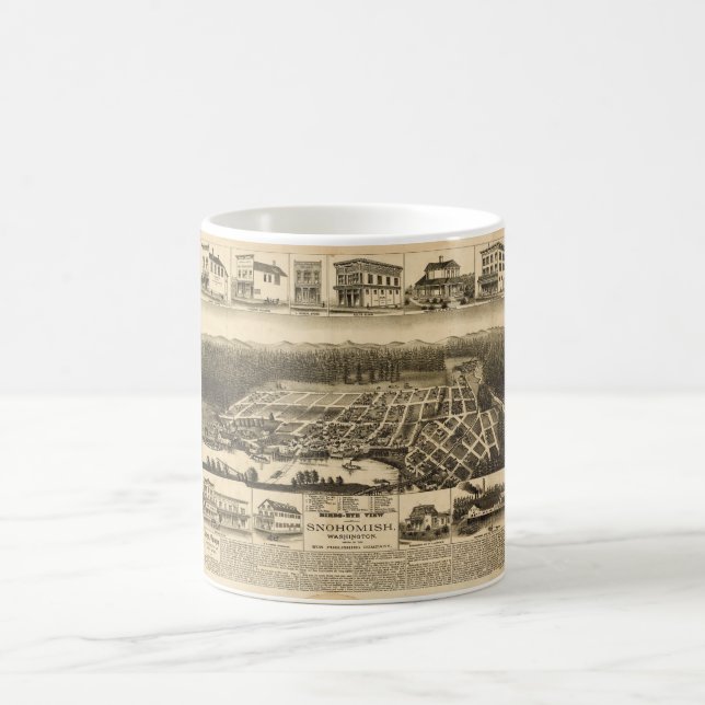 Birds-eye view of Snohomish, Washington (1890) Coffee Mug (Center)