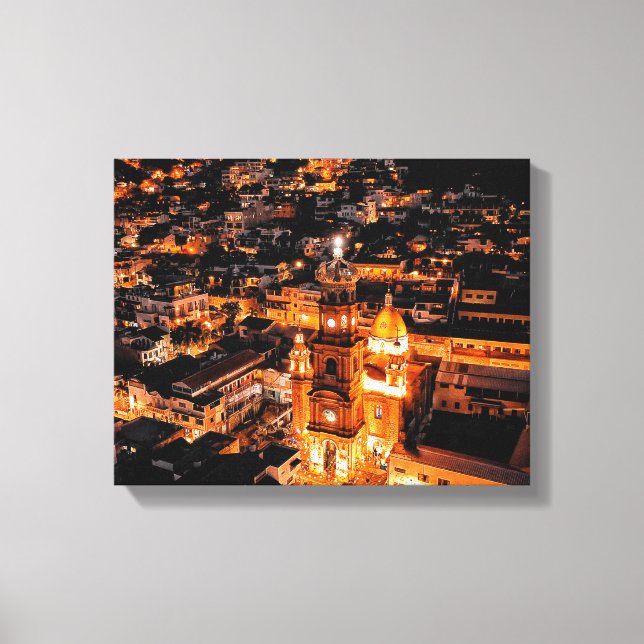 bird's eye view on lighted city canvas print (Front)