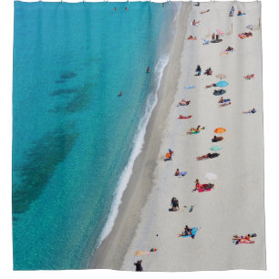 Bird's eye view photo of people on beach