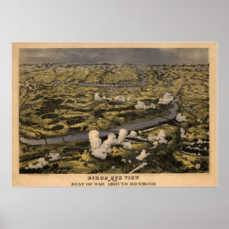 Birds Eye View Seat of War Around Richmond Map Poster