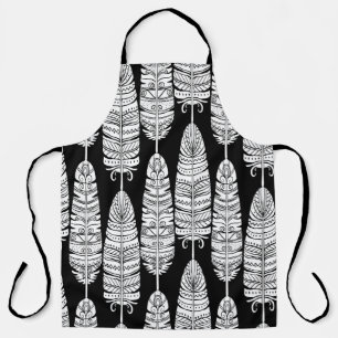 Birds feathers boho seamless pattern in black and apron