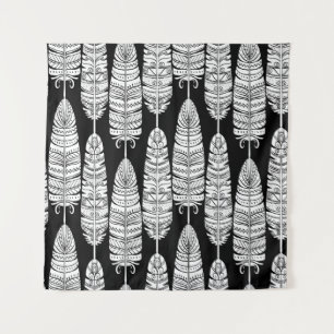 Birds feathers boho seamless pattern in black and tapestry