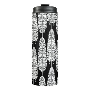 Birds feathers boho seamless pattern in black and thermal tumbler