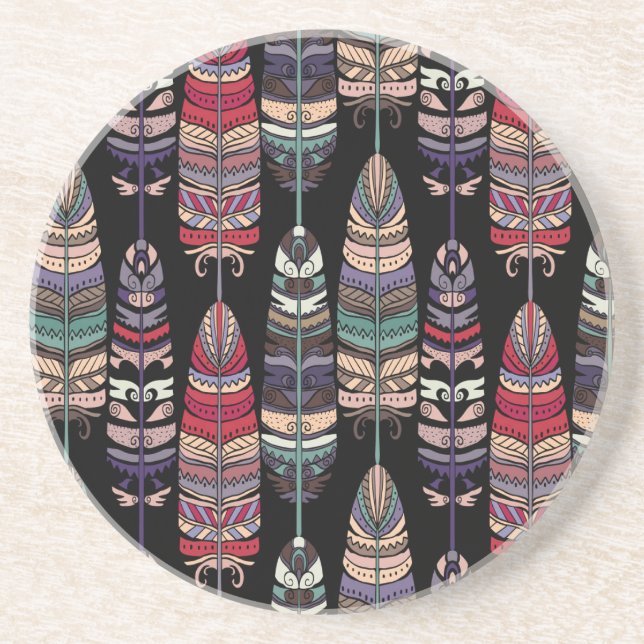 Birds Feathers Tribal Art Seamless Coaster (Front)