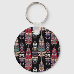 Birds Feathers Tribal Art Seamless Keychain