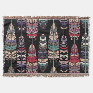 Birds Feathers Tribal Art Seamless Throw Blanket