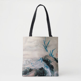 Birds Fighting in the Mountain Stream, Hokusai Tote Bag