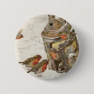 Birds Find Shelter in Lantern Vintage Christmas 2 Inch Round Button