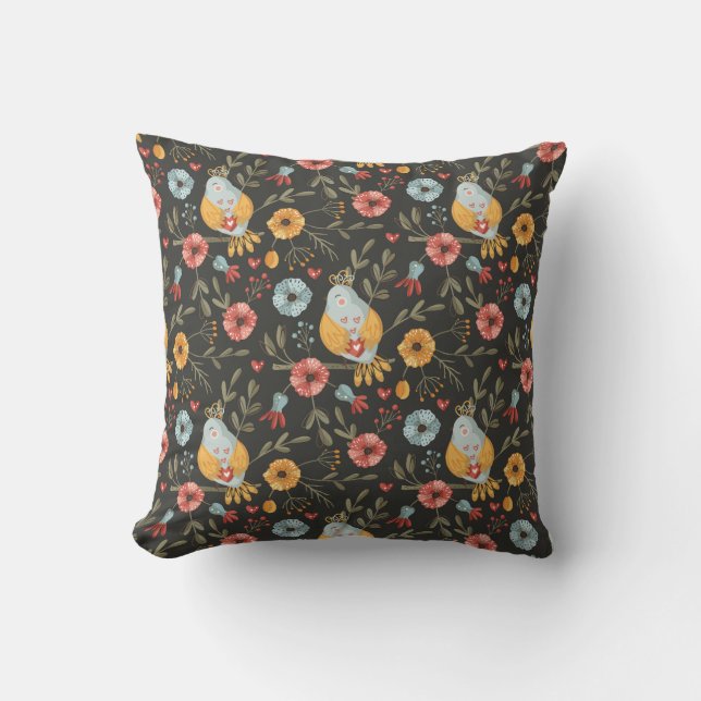 Birds Floral Bohemian Pattern Throw Pillow (Front)