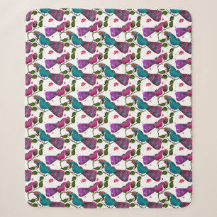 Birds floral seamless pattern Curtain Sherpa Blanket