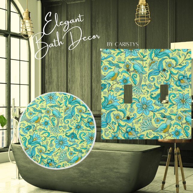 Birds Florals Blues, Yellow Ceramic Knob (Creator Uploaded)