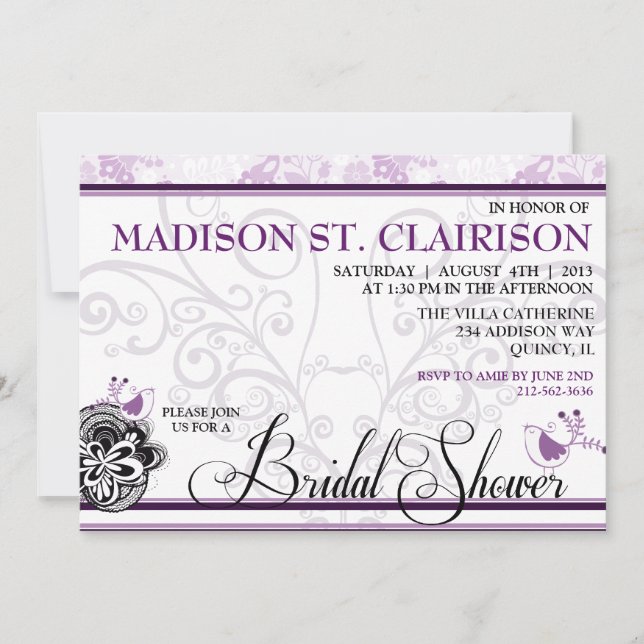 Birds & Florishes Fancy  Bridal Shower Invitation (Front)