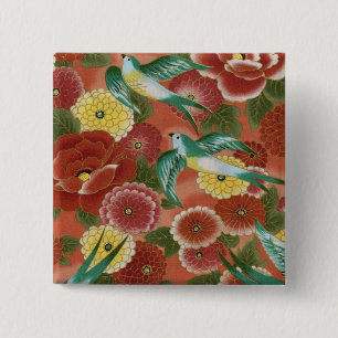 Birds & Flowers 2 Inch Square Button