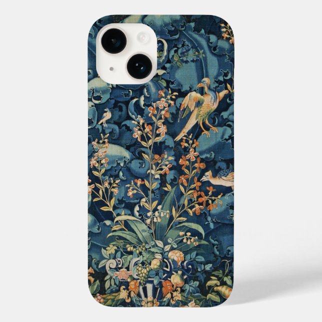 BIRDS ,FLOWERS AND CABBAGE LEAVES ,Blue Case-Mate iPhone Case (Back)