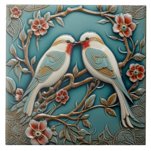 Birds Flowers Art Nouveau Inspired Elegant Nature Tile