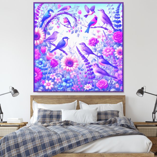 birds flowers canvas print (Insitu(Bedroom))
