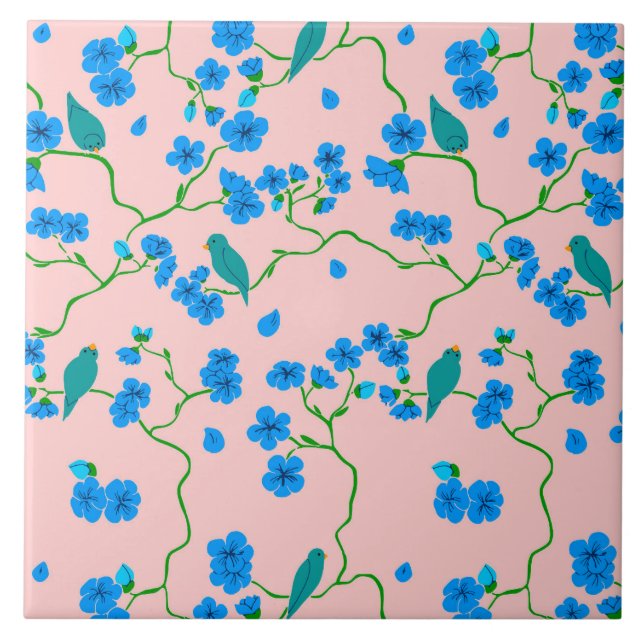 Birds & Flowers Ceramic Tile (Front)