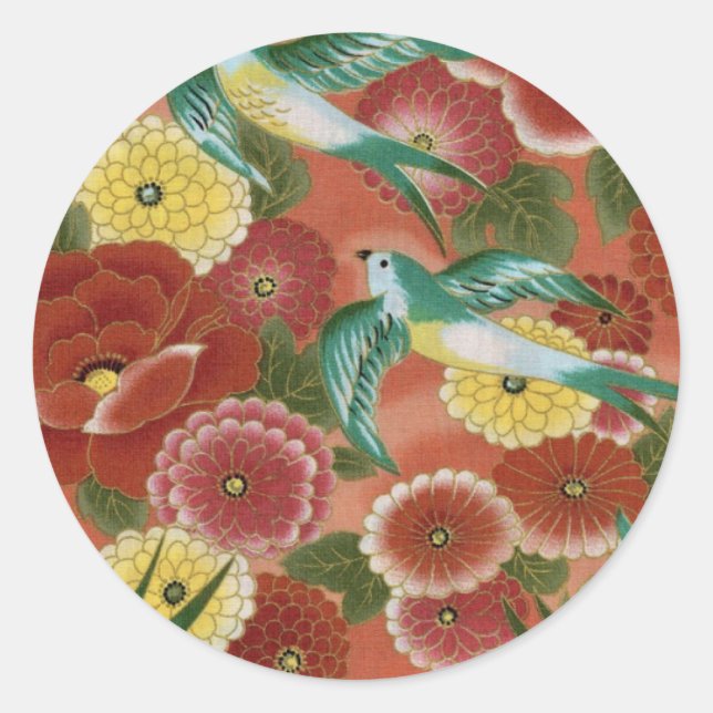 Birds & Flowers Classic Round Sticker (Front)