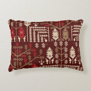 Birds Flowers Dark Blue Pattern Accent Pillow