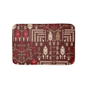 Birds Flowers Dark Blue Pattern Bath Mat