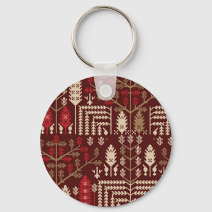 Birds Flowers Dark Blue Pattern Keychain