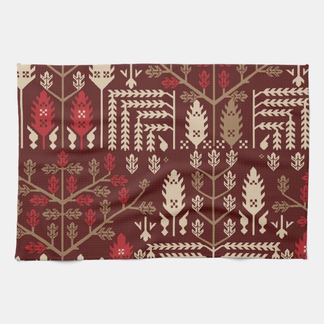 Birds Flowers Dark Blue Pattern Kitchen Towel (Horizontal)