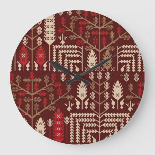 Birds Flowers Dark Blue Pattern Large Clock