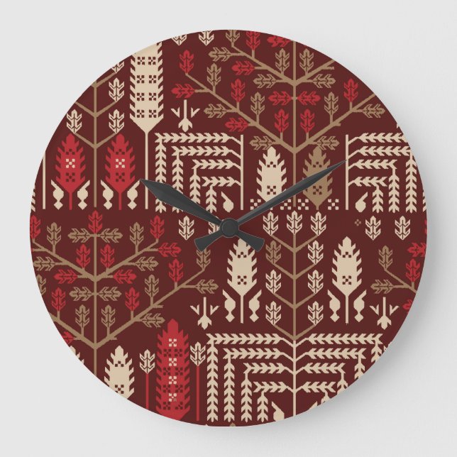 Birds Flowers Dark Blue Pattern Large Clock (Front)