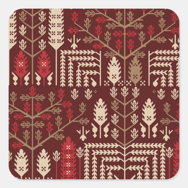 Birds Flowers Dark Blue Pattern Square Sticker (Front)