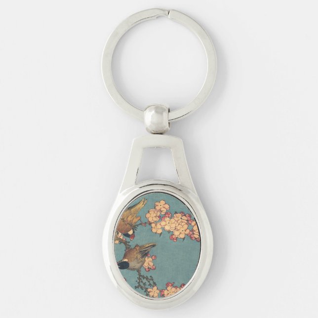 Birds Flowers Hokusai Japanese Art Keychain (Front)
