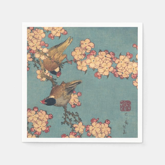 Birds Flowers Hokusai Japanese Art Napkin (Front)