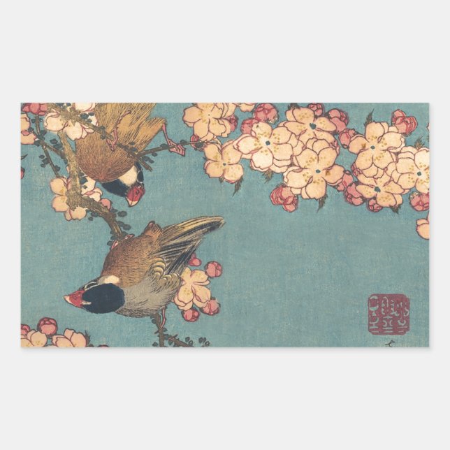 Birds Flowers Hokusai Japanese Art Sticker (Front)