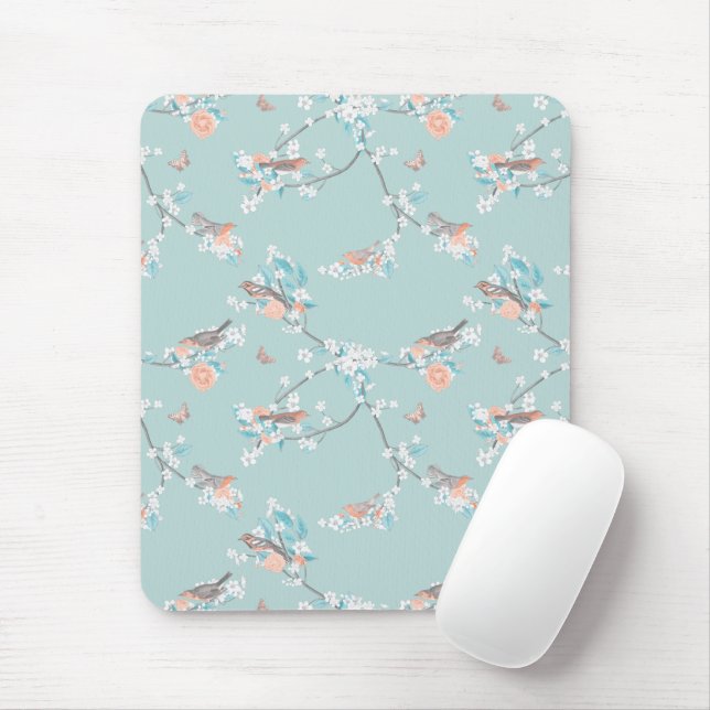 Birds & Flowers Mouse Pad (With Mouse)